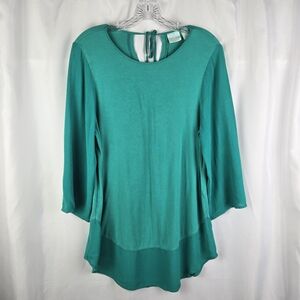 Chico's Mint Green Mixed Media Layered Look 3/4 Sleeve Tunic Top Women Small